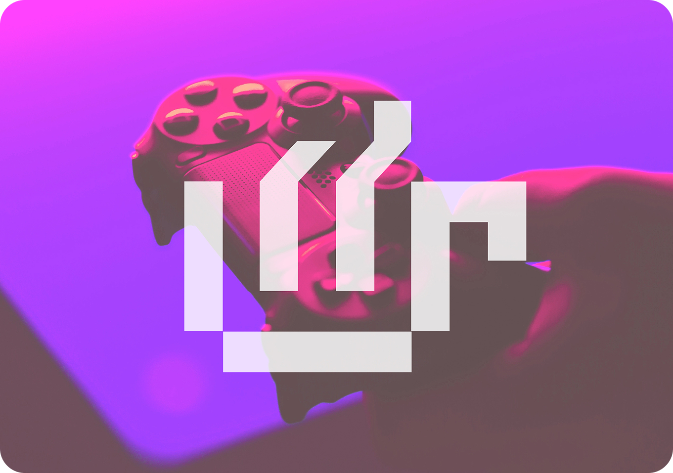 Fondo con colores rosa y morado fluorescentes con logotipo de una cara sonriente en blanco en medio