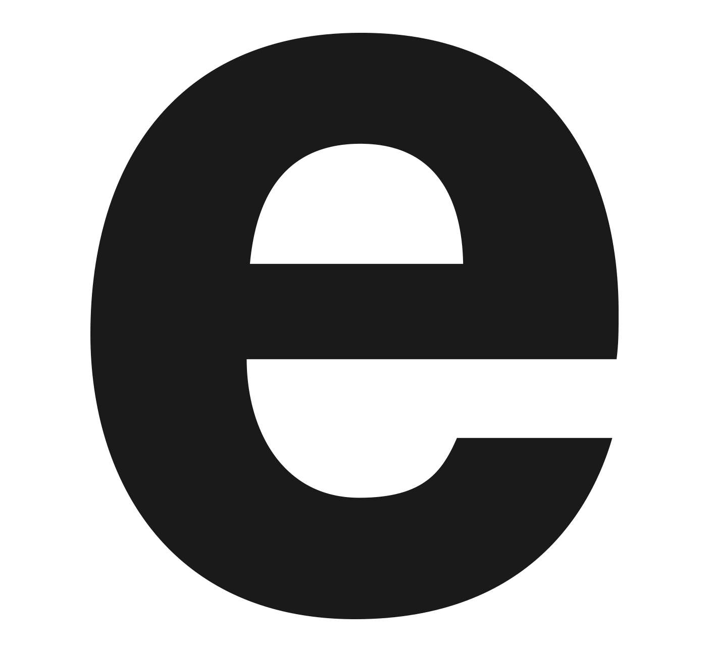 GIF animado de una "e" cambiando a tres formas diferentes (de color negro)