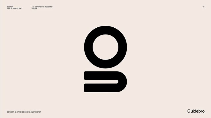 Logotipo negro sobre fondo ocre, con formas redonda y medio circulo